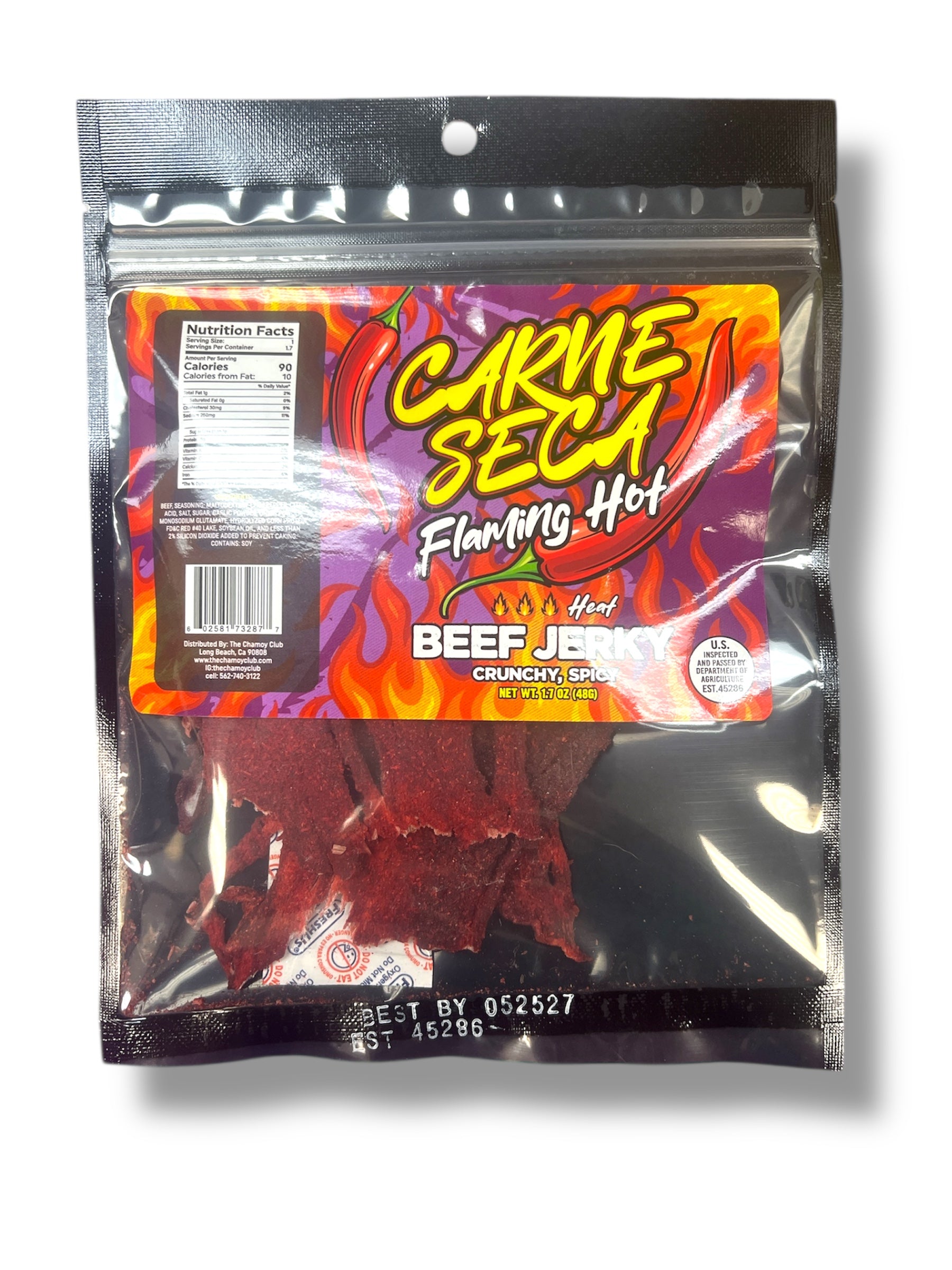 Carne Seca Flaming Hot Heat Beef Jerky Crunchy Spicy 1.7 OZ