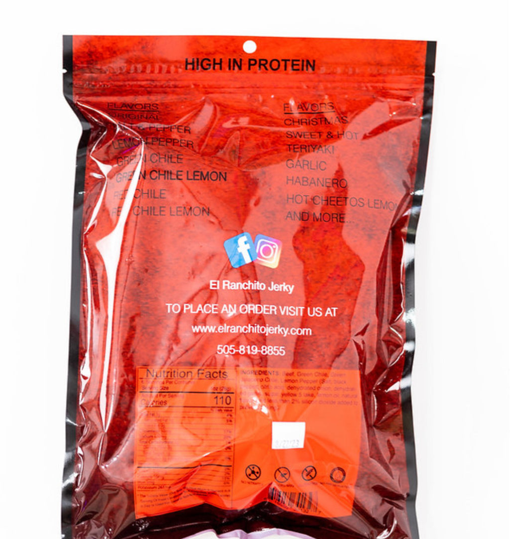 El Ranchito Carne Seca Green Chile Lemon Jerky Crunchy Beef 6 OZ